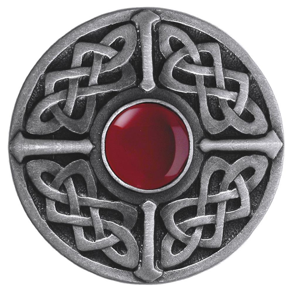 Notting Hill NHK-158-AP-RC Celtic Jewel Knob Antique Pewter/Red Carnelian natural stone